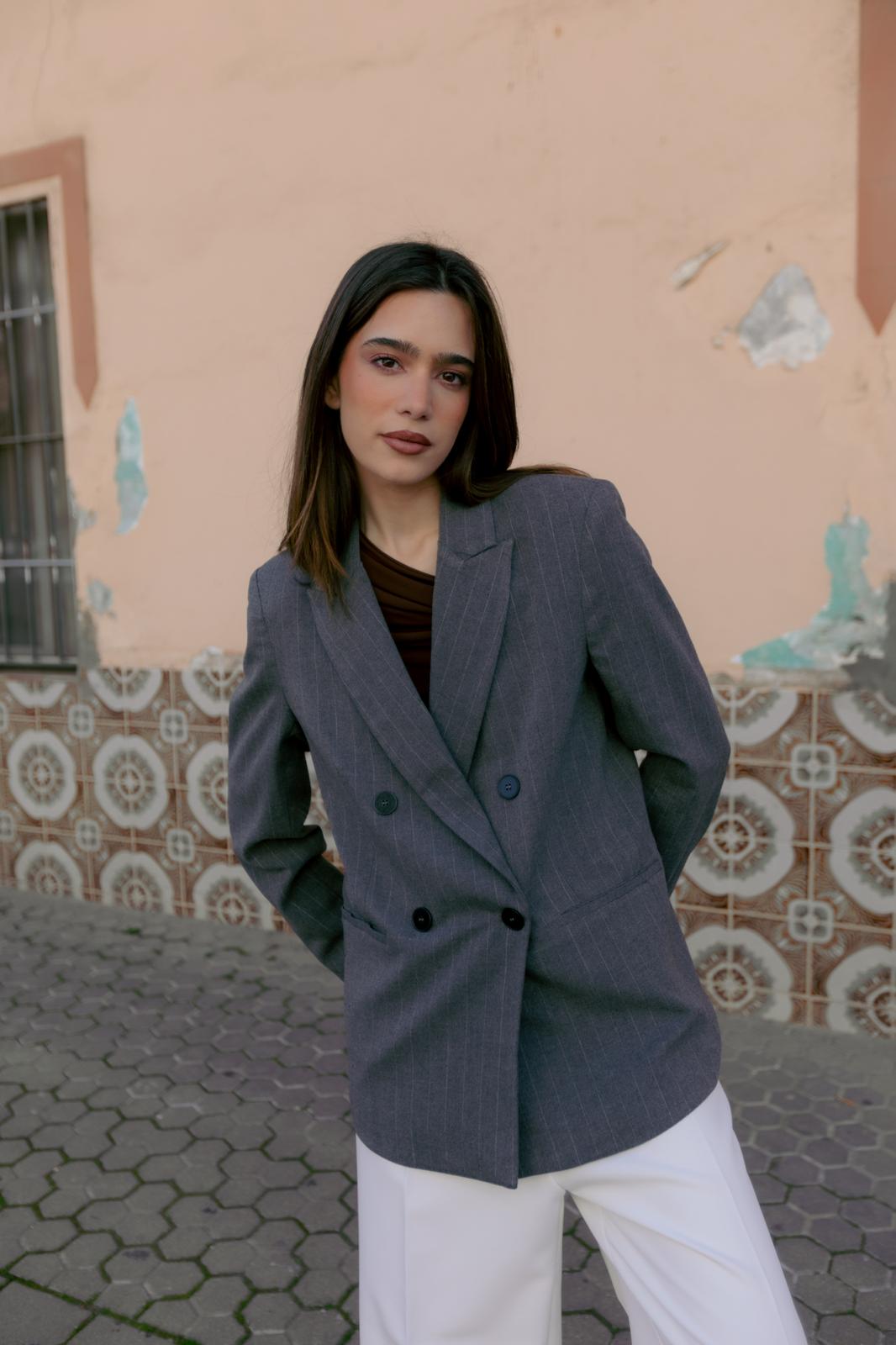 PINSTRIPED GREY BLAZER