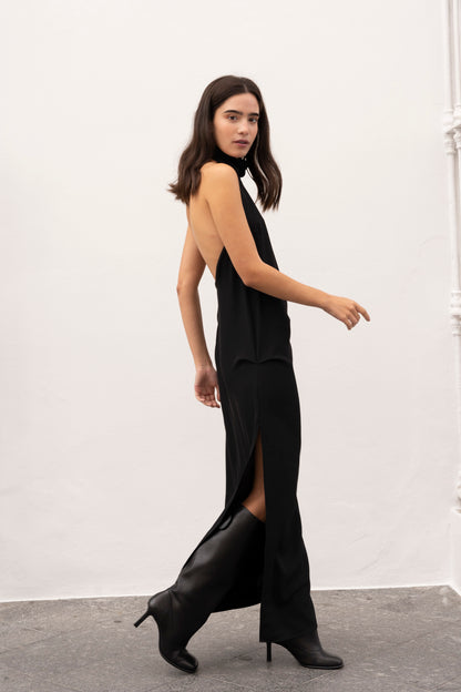 HALTER NECK DRESS WITH A FRONT SLIT