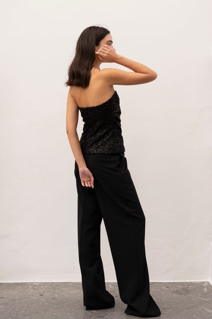 PLEATED WIDE-LEG TROUSERS