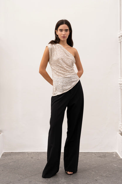 ASYMMETRICAL SEQUIN TOP WITH SPARKLE