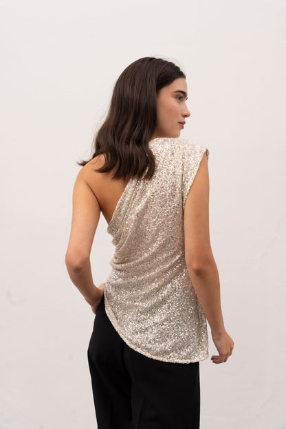 ASYMMETRICAL SEQUIN TOP WITH SPARKLE