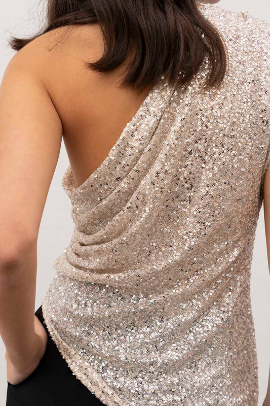 ASYMMETRICAL SEQUIN TOP WITH SPARKLE