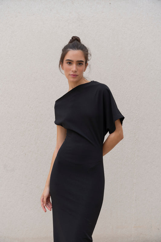 ASYMMETRIC ELEGANCE MIDI DRESS